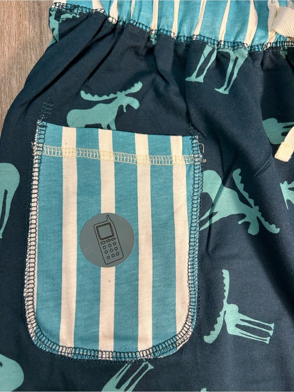 Lazy One Navy Sleep Pants with Teal Moose Print and Cream Drawstring - Picture 2 of 3